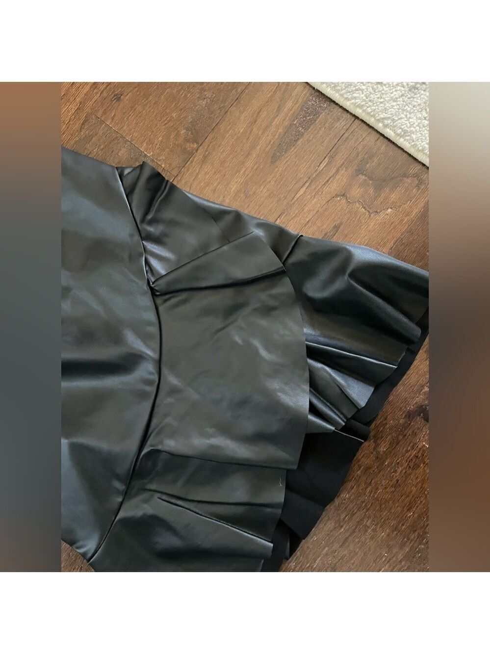 BCBGENERATION-Women's Faux-Leather Flounce-Hem Mini Dress-XS-black Retail $128 - Picture 4 of 13